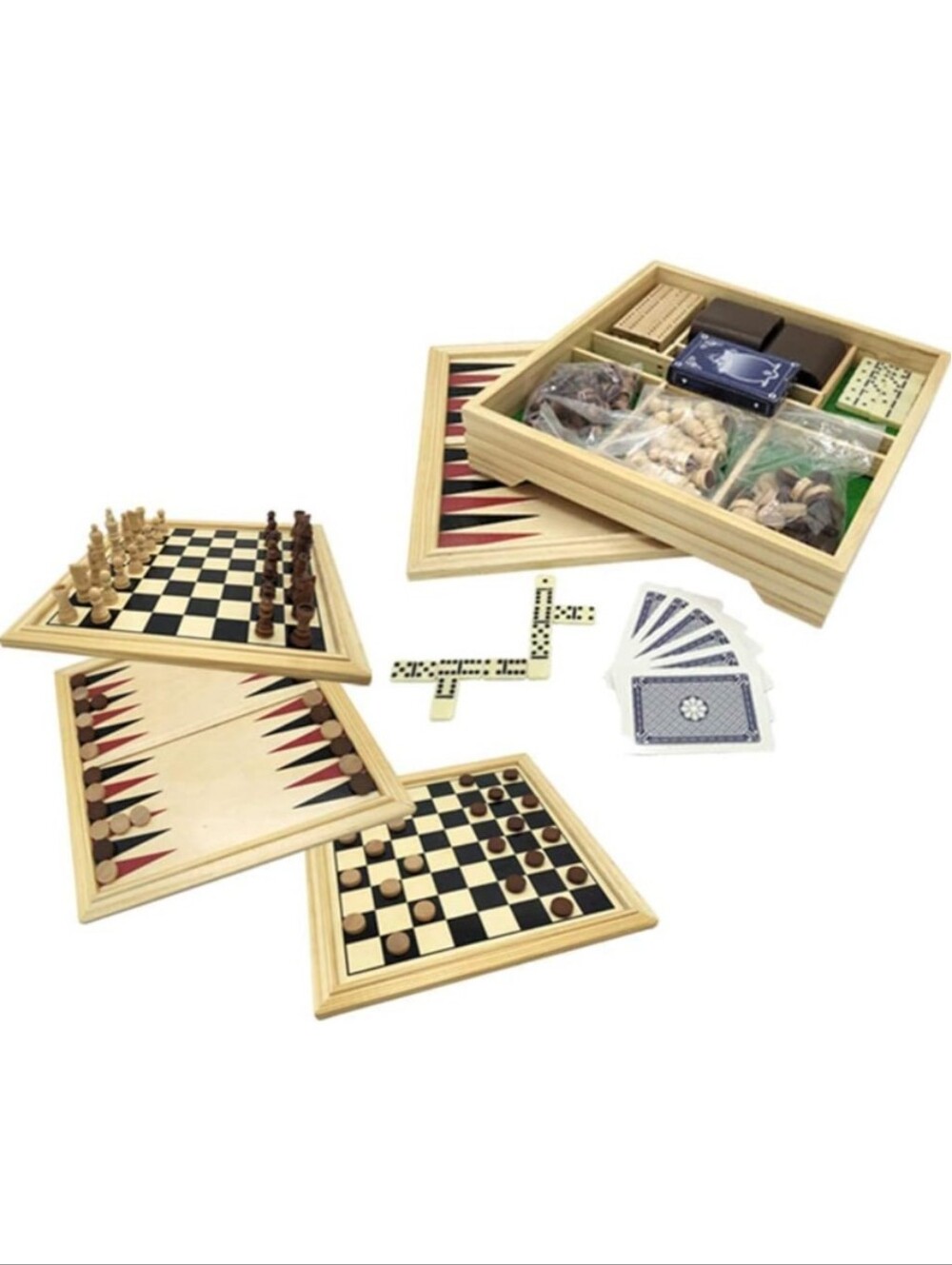 NWT 7-in-1 Gaming Set Wooden Box